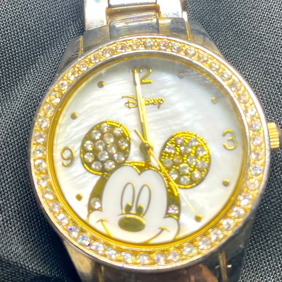 Disney Women's MK2127 Mickey Mouse Rhinestone Accent Gold-Tone Bracelet Watch - Picture 1 of 9